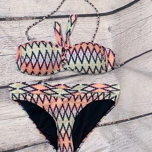 Antiqua Pink Black Halter 2-Piece Bikini Swimsuit Set Size Medium (6-8)